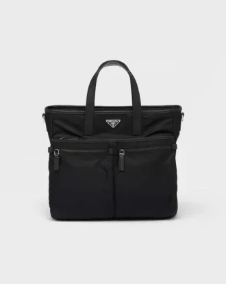 Tote-väska i Re-Nylon och Saffiano-läder Tote-väska i Re-Nylon och Saffiano-läder