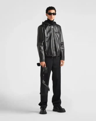 Vändbar blousonjacka i nappa och Re-Nylon