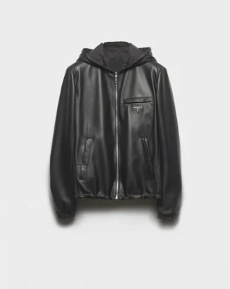 Vändbar jacka i nappaläder och Re-Nylon